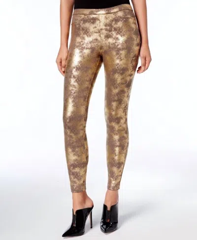 Hue Women's Distressed Metallic Leggings In Morel In Gold