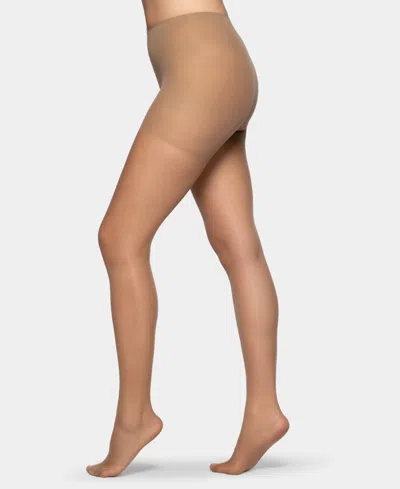 Hue Women's Double-layer Control Top Run Resist Sheer Pantyhose In Clove