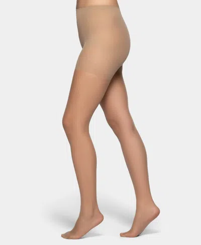 Hue Women's Double-layer Control Top Run Resist Sheer Pantyhose In Natural