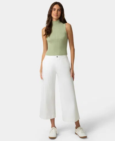 Hue Women's Fine Lines Denim Crop Wide-leg Sleepwear Pant In White