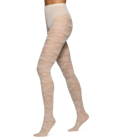 Hue Women's Floral Brocade Sheer Tights In Ivory