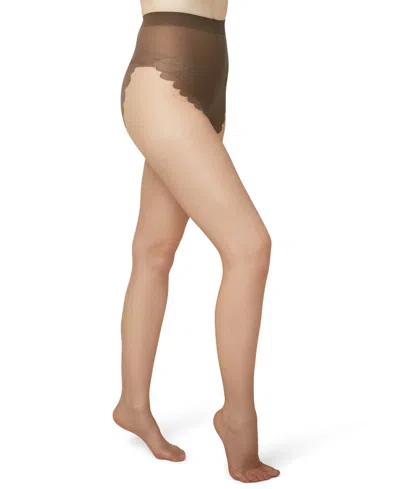 Hue Women's French Lace Control Top Pantyhose In Brown