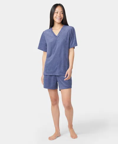 Hue Women's French Terry Lounge Short-sleeve T-shirt & Boxer Shorts, 2pc Set In Blue
