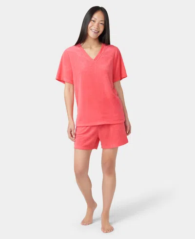 Hue Women's French Terry Lounge Short-sleeve T-shirt & Boxer Shorts, 2pc Set In Pink