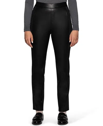 Hue Women's High-waist Pull-on Faux Leather Ponte Pants In Black