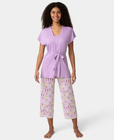 Hue Women's Mama Jama 3 Piece Pj Set In Purple