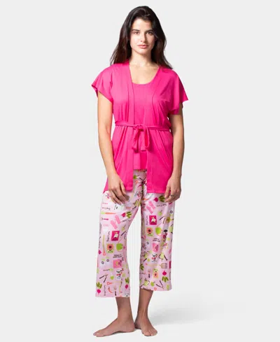 Hue Women's Mama Jama 3 Piece Pj Set In Pink