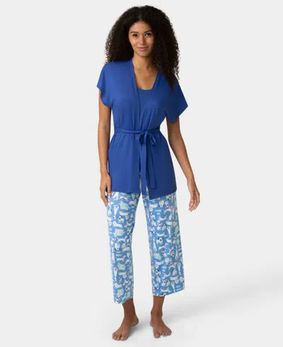 Hue Women's Mama Jama 3 Piece Pj Set In Blue