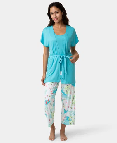 Hue Women's Mama Jama 3 Piece Pj Set In Blue