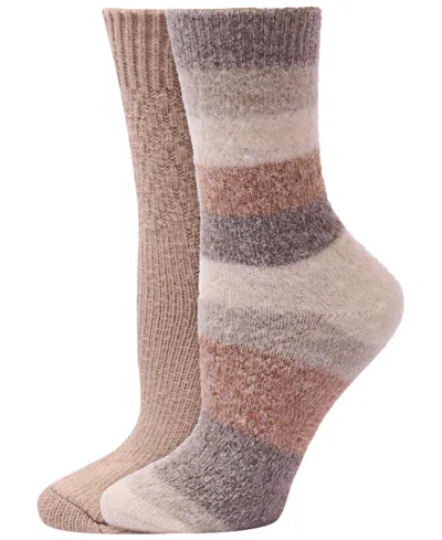Hue Women's Mixed Cable Boot Sock Crew Socks, 2-pack In Brown