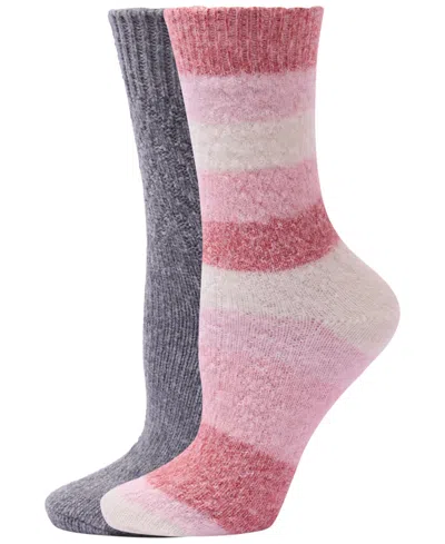 Hue Women's Mixed Cable Boot Sock Crew Socks, 2-pack In Pink