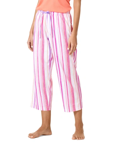 Hue Women's Morning Stripe Capri Pajama Pants In White
