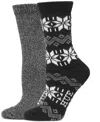 Hue Women's 2-pack Nordic Snowflake & Solid Crew Socks In Black