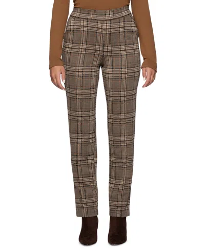 Hue Women's Plaid Pull-on Straight-leg Trouser In Brown