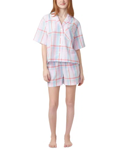 Hue Women's Plaid Seersucker Short-sleeve Boxer Pajama Set In Bright White