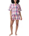 Hue Women's Plaid Seersucker Short-sleeve Boxer Pajama Set In Egret