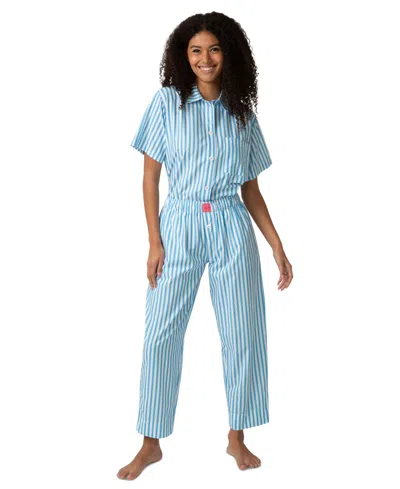 Hue Women's Poplin Pajama Top In Azure Blue