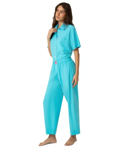 Hue Women's Poplin Pajama Top In Blue Mist