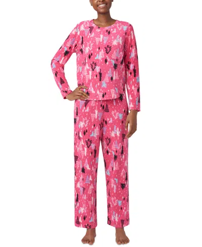 Hue Women's Waffle Fleece Pj Set In Shocking Pink