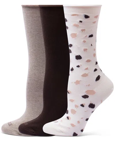 Hue Women's Roll Top Socks 3-pk U6487mp In Ivory Animal Pack