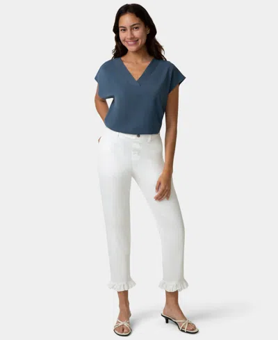 Hue Women's Ruffle Denim Skimmer Pull-on Sleepwear Pant In White