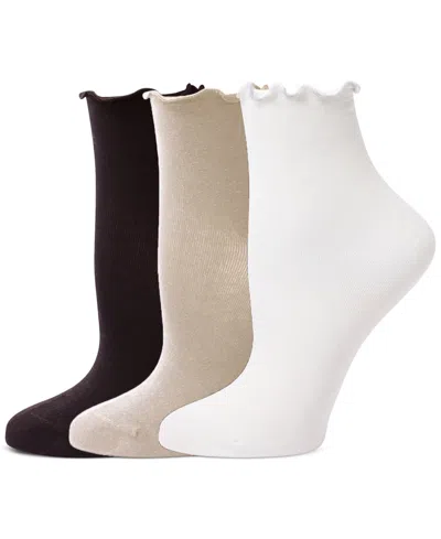 Hue Women's Ruffle Edge Ankle Sock, 3 Pack In Multi