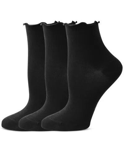 Hue Women's Ruffle Edge Ankle Sock, 3 Pack In Black
