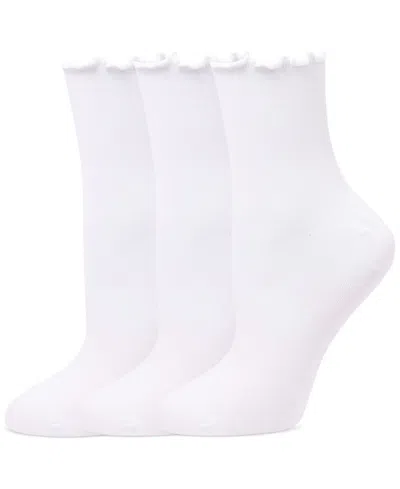 Hue Women's Ruffle Edge Ankle Sock, 3 Pack In White