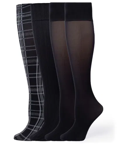 Hue Women's Sheer Ribbed Knee-high Socks, 4-pack In Black