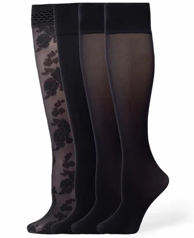 Hue Women's Sheer Ribbed Knee-high Socks, 4-pack In Black