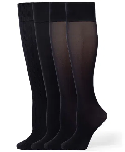 Hue Women's Sheer Ribbed Knee-high Socks, 4-pack In Black