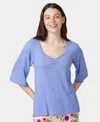 Hue Women's Shirred Bell Sleeve Pajama T-shirt In Blue