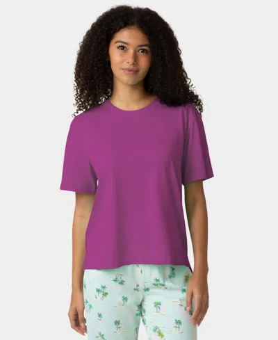Hue Women's Short-sleeve Cotton Candied Boxy Pajamas Top In Purple