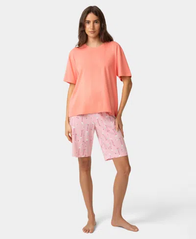 Hue Women's Short-sleeve Cotton Candied Boxy Pajamas Top In Pink