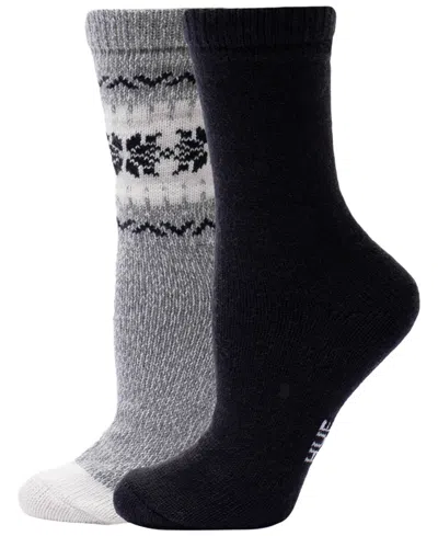 Hue Women's Snowflake Border Crew Boot Socks, 2-pair In Black