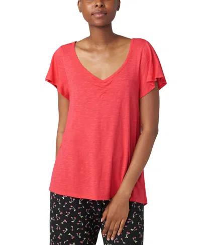 Hue Women's Solid Short-sleeve Shirred Pajama Tee In Teaberry