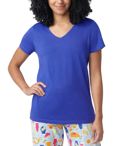 Hue Women's Solid Short-sleeve V-neck Pajama T-shirt In Blueberry