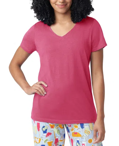 Hue Women's Solid Short-sleeve V-neck Pajama T-shirt In Raspberry