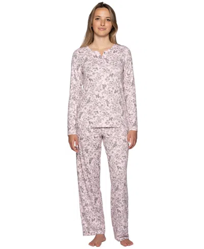 Hue Women's Timeless Notched V-neckline Long-sleeve Jersey Knit Top And Pants, 2-piece Set In Animal Print