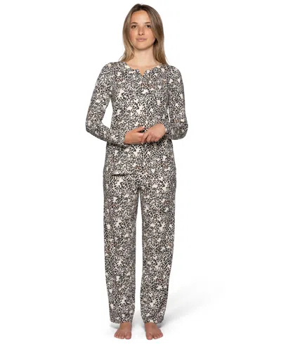 Hue Women's Timeless Notched V-neckline Long-sleeve Jersey Knit Top And Pants, 2-piece Set In Gray