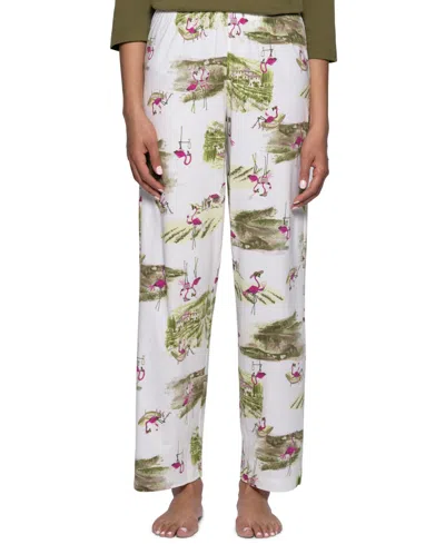 Hue Women's Vineyard Flamingos Relaxed-fit Flamingo-print Cotton-blend Pajama Pants In White
