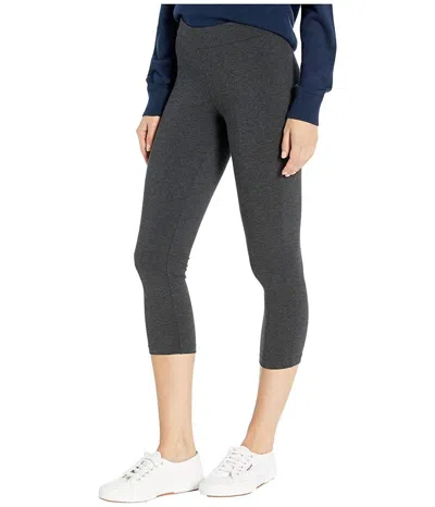 Hue Women's Wide Waistband Blackout Cotton Capri Legging In Graphite Heather In Multi