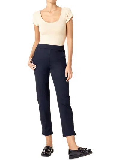 Hue Womens Solid Stretch Ankle Pants In Blue
