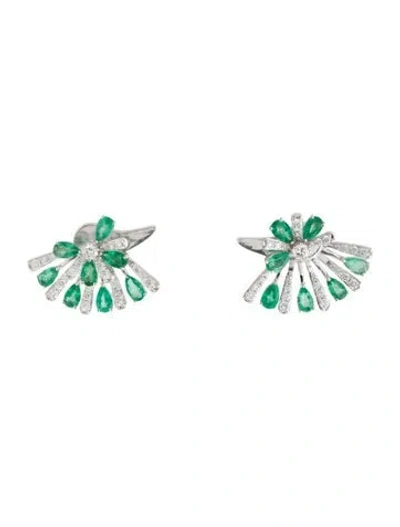 Pre-owned Hueb 18k 2.32ctw Emerald & Diamond Botanica Stud Earrings In Multicolor