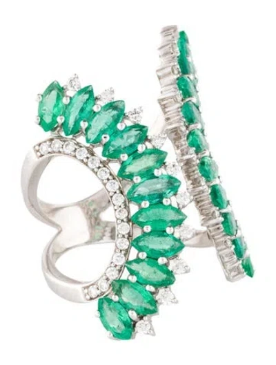 Pre-owned Hueb 18k 3.51ctw Emerald & Diamond Spray Cocktail Ring In Multi