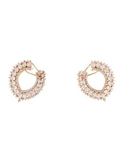 Pre-owned Hueb 18k 6.40ctw Rose Quartz & Diamond Drop Earclips In Multi