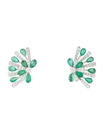 Pre-owned Hueb 18k Emerald & Diamond Botanica Stud Earrings In Multicolor