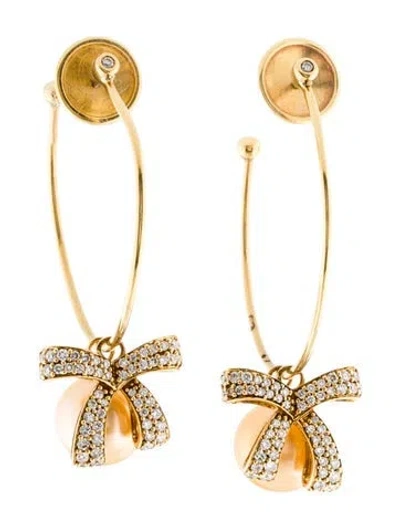 Pre-owned Hueb 18k Pearl & Diamond Romance Charm Hoop Earrings In Multi