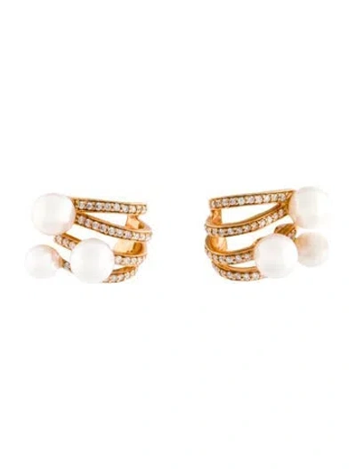 Pre-owned Hueb 18k Pearl & Diamond Spectrum Stud Earrings In Multi