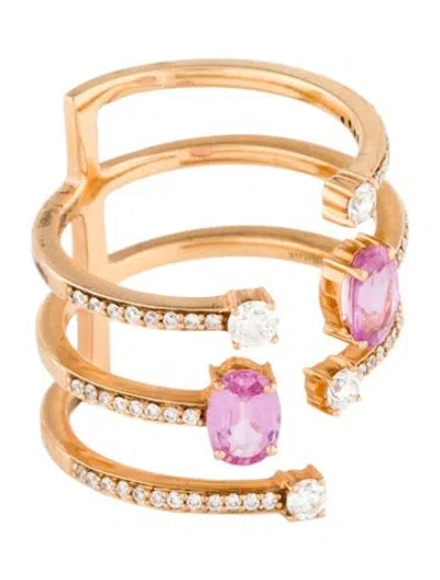 Pre-owned Hueb 18k Pink Sapphire & Diamond Spectrum Cocktail Ring In Multicolor